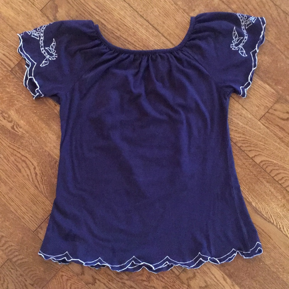 Ecote navy embroidered peasant top sz S - Picture 3 of 4